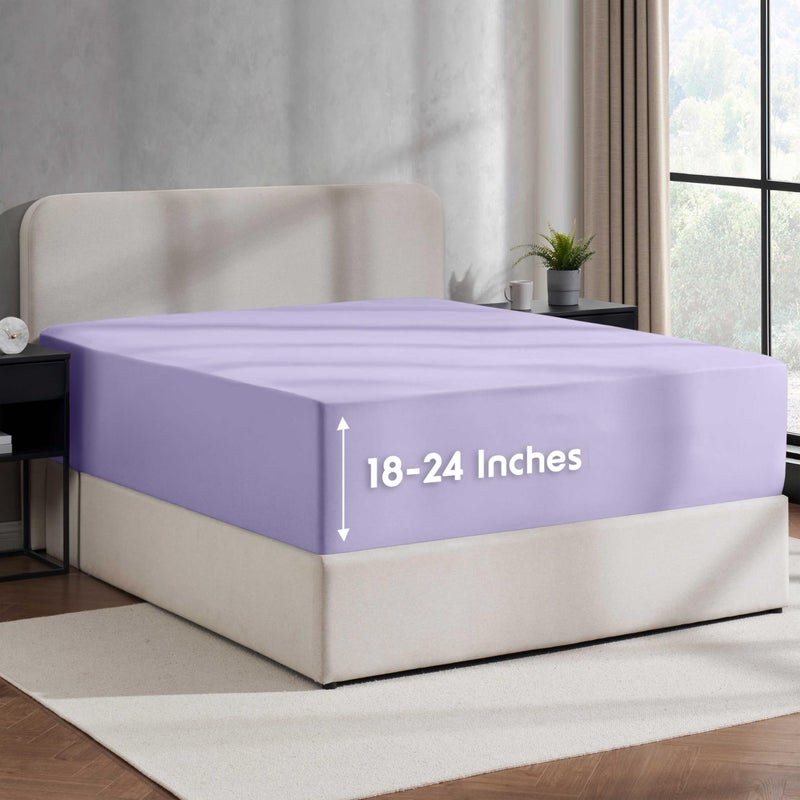 Nestl Lavender Extra Deep Pocket King Fitted Sheet Only, Hotel Luxury King Size Fitted Sheets Easily Fits 18 to 24 Inch Mattress, Super Soft, Wrinkle-Free, and Breathable Sheets with Corner Straps - Image 1